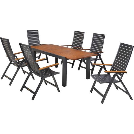 Astros Set 7tlg Alu/Kunststoff Ausziehtisch 150 (200) x 90 cm