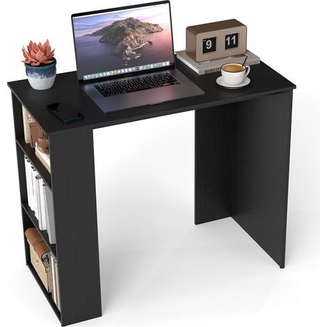 COSTWAY Computer Desk 90cm Study Desk Wooden Writing Desk w/Bookshelf-Black