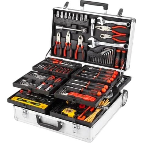 TrAdE Shop Traesio - Kit Attrezzi Valigetta Professionale 799pz Trolley Alluminio Con Ruote Completo Fai Da Te - (1/5)