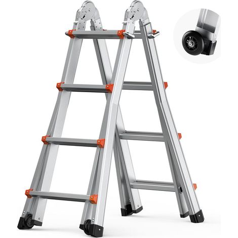 Échelle Télescopique Pliable en A 4 m Aluminium Charge 149,7 kg Escabeau Extensible 3 Angles (1/5)