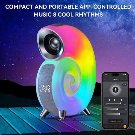 Lampe Conch RVB, Veilleuse avec haut-parleur Bluetooth, musique,réveil, aide au sommeil, bruit blanc, contrôle du bruit