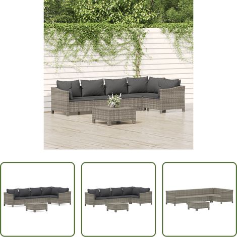 vidaXL Canapé en rotin - Salon de jardin 6 pcs avec coussins Gris Résine tressée (1/5)