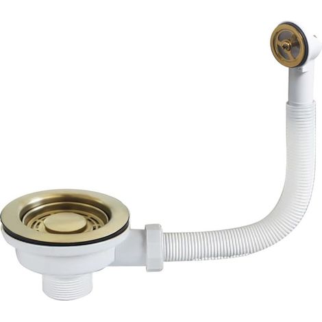 Kit de bonde d'évier de cuisine de 114 mm, passoire doré/gris foncé avec kit de trop-plein rond-U (doré) (1/5)