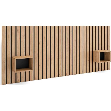 Cabecero con cajoneras Adamuz de 258x107x3 cm, color marrón (1/4)