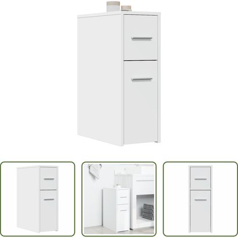 Schrank - Badschrank Schmal mit Rollen Weiß Holzwerkstoff (1/5)