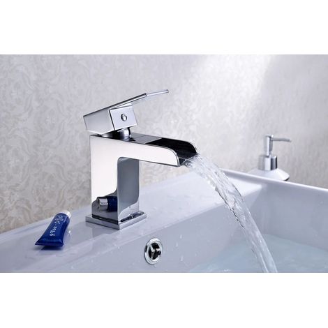 Belle Square Waterfall Basin Mono Mixer Bathroom Tap Includes Click Clack Waste (1/5)
