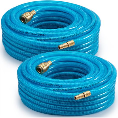 DEUBA® 10m/15m/20m/30m Compressed Air Hose Fabric Reinforced PVC  15 Bar 1/4" Quick Coupler Connection  Compressor Line For Pneumatic Tools  Blue  2x 15 Meter (de)