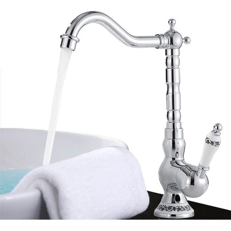 Antik Nostalgie Silber Wasserhahn Küche Retro Armatur Einhebelmischer Bad (1/5)