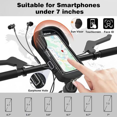 Borsa impermeabile per cellulare da 7 pollici per bicicletta, compatibile con touchscreen, supporto per manubrio girevole a 360°. (1/4)