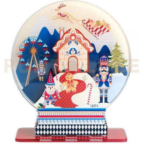 PAESAGGIO INVERNALE GRANDE TONDO SNOWGLOBE 3D  IN CRISTALLO ACRILICO