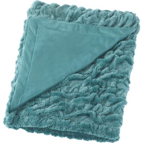 Ensemble Couverture et Oreiller en Fausse Fourrure froncée avec 2 Housses de Coussin carrées Assorties pour Salon, Chaise, canapé, Bureau à Domicile, Bleu Sarcelle, 127 x 152,4 cm (1/5)