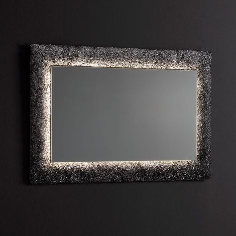Espejo Con Marco De Cristal Negro Retroiluminado 90X62 Con Grano (1/5)