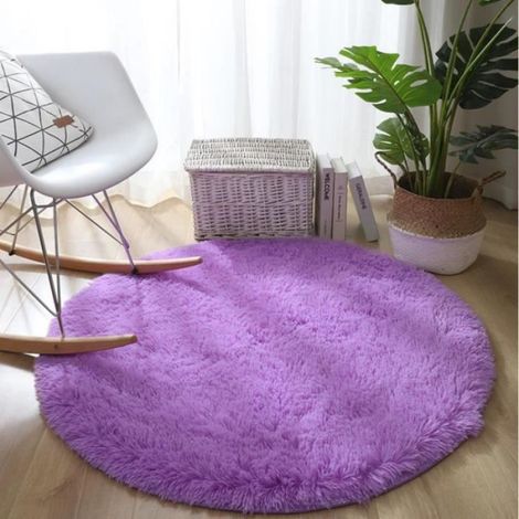 Tapis Rond - 120 cm - Violet - Shaggy - Polyester - Pour Chambre Salon Balcon Couloir - 1 Pièce (1/3)