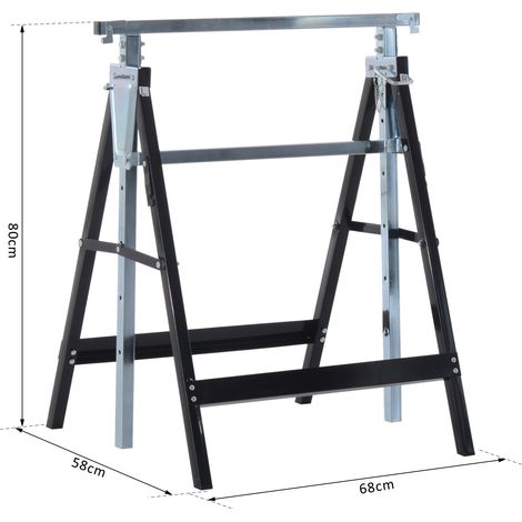 Établi pliable, lot de 2, charge maximale 200 kg, hauteur réglable de 80 à 130 cm, support télescopique en acier peu encombrant (idéal pour le bricolage, le garage et le jardin), noir (1/5)