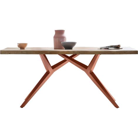 Table de salle à manger 240 x 100 cm en acacia massif et métal marron style industriel - PANGIVO (1/5)