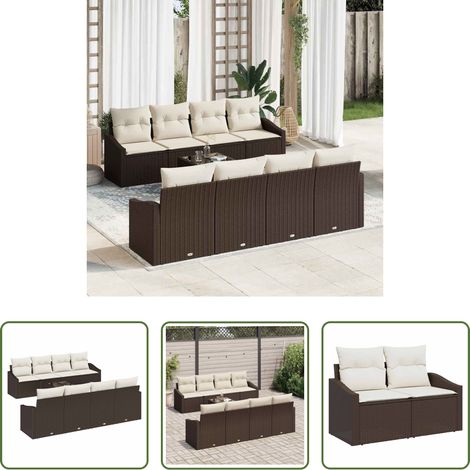 Mobilier extérieur - Ensemble de Canapés 7 pcs Marron et Crème polyrotin (1/5)