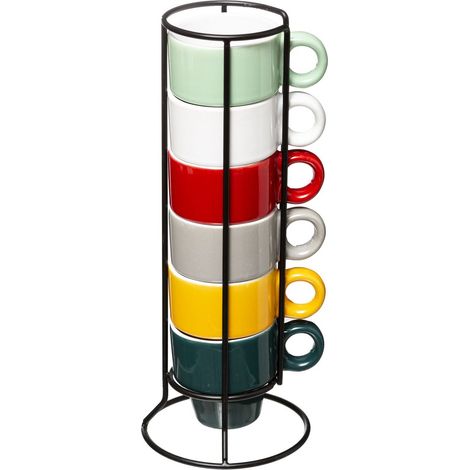 6 tasses Expresso sur rack - 17 x 8.20 cm - Céramique - Multicolore - Livraison gratuite (1/5)