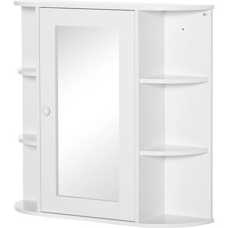 Meuble miroir salle de bains mural 66x17x63 cm en MDF blanc avec rangement ouvert - CHICFURN (1/5)