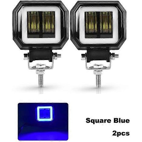 Barre LED étanche NLpearl 12V/24V tout-terrain 20W, projecteur de travail LED 6D avec feux de jour à LED Angel Eyes pour SUV, quad, camion, bateau, 4x4, moto (2 pièces carrées bleues). (1/5)