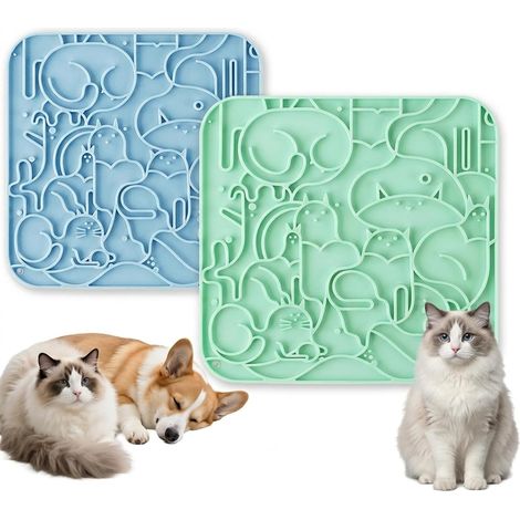 Tapis anti-fuites pour chiens avec ventouses, gamelle pour chats, lot de 2, gamelles anti-obstruction pour animaux de compagnie, ralentit la prise alimentaire, silicone alimentaire (1/5)