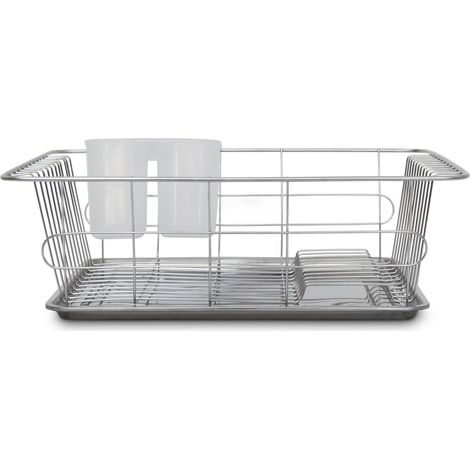 Pratico scolapiatti con vaschetta raccogligocce 42 x 30 x 15 cm design moderno in acciaio inossidabile argentato 130003205