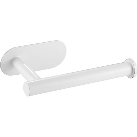 Dérouleur de papier toilette sans perçage, 16 x 8 x 4,5 cm, blanc, acier inoxydable, autocollant, pour cuisine, salle de bain et toilettes
