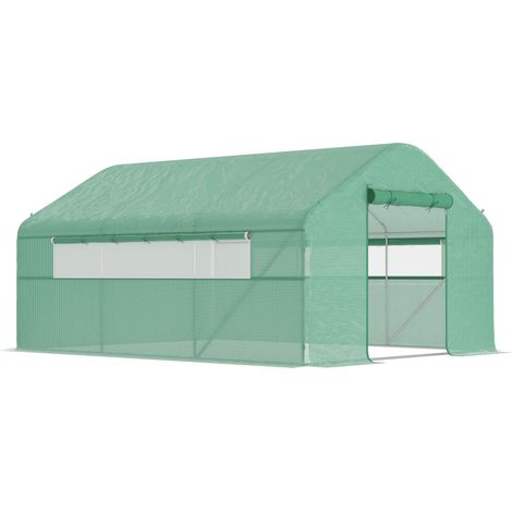 Outsunny invernadero de exterior 4x3x2 m invernadero de túnel con 2 ventanas cubierta de PE anti-UV y 1 puerta enrollable con cremallera verde (1/5)