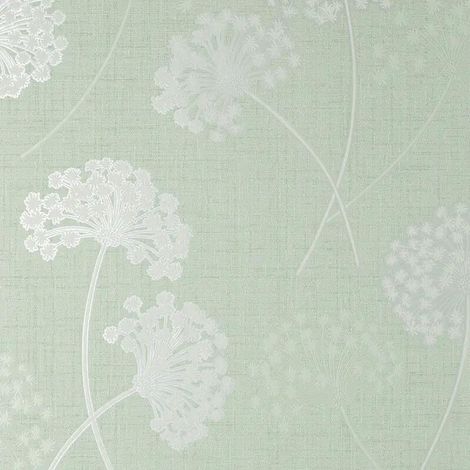 Fine Decor Grace Allium Green Silver Wallpaper Floral Metallic Textured Vinyl (1/4)