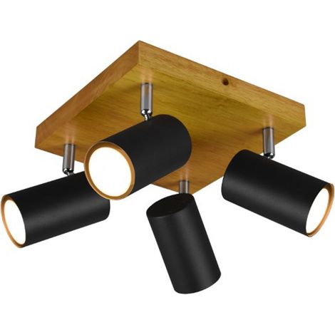 Spot plafond Trio MARLEY carré noir/bois chromé 4xGU10 (1/3)