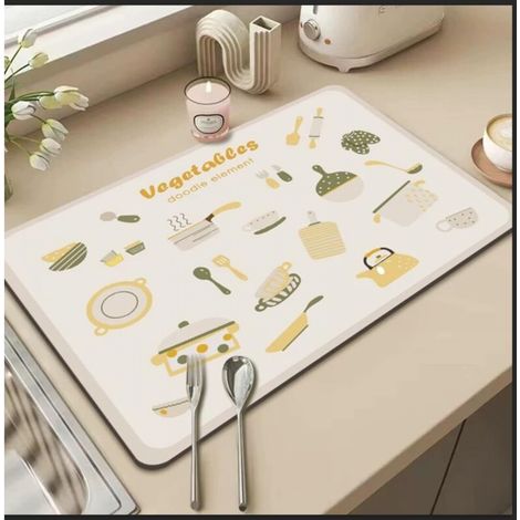 Tapis de séchage pour lave-vaisselle, tapis de séchage super absorbant pour plan de travail de cuisine, blanc (1/5)