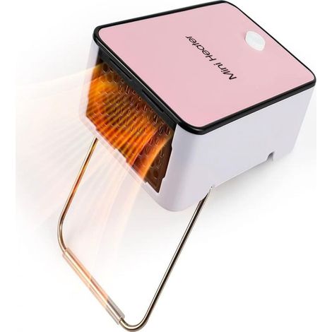 Mini radiateur d'appoint rose à chauffage rapide, support rotatif antidérapant, chauffage de bureau portable pour la maison, le bureau ou les dortoirs (prise britannique). (1/5)