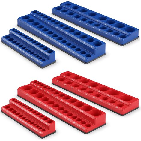 COSTWAY 6 Pezzi Set di Supporti Magnetici per Punte delle Chiavi a Bussola, Organizer per Punte con Unità da 2,5/10cm, 7,5/20cm e 2,5/10cm, Rosso SAE e Blu Metrico (1/5)