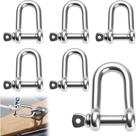 6 eslabones en forma de D de acero inoxidable, anillas en D para fijación, acoplamientos robustos para cables y cadenas (1/5)
