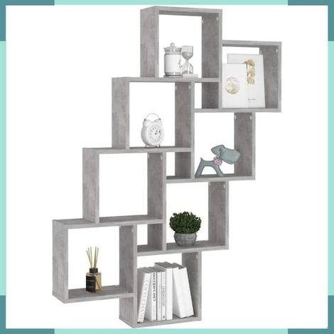 807182 étagère murale cube Gris béton 90x15x119 cm Bois d’ingénierie (1/4)