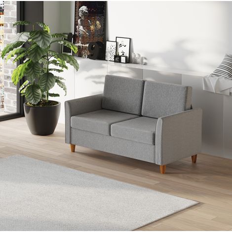 2-Sitzer-Sofa 141×70×78 cm aus hellgrauem Leinen mit abnehmbaren Kissen – MEUBLIV (1/5)