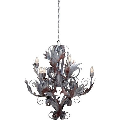 Suspension lustre design vintage en fer argenté - argent patiné avec touches brun rouille (1/3)