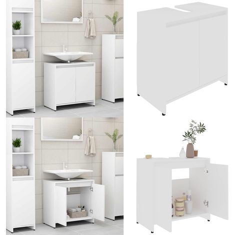 Armoire de salle de bain Blanc 60x33x61 cm Bois d'ingénierie - Meuble De Salle De Bain - Armoire De Salle De Bain - Rangement Salle De Bain - Meuble Blanc - Meubles Design - Home & Living (1/5)