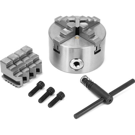 Mandrin à mâchoires, 4 mors K12-100 Mandrin manuel en métal auto-centrant, 3500 tr/min 100 mm avec mâchoires supplémentaires, accessoire de tournage pour tour à métal, (1/5)
