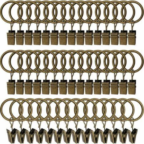 45PCS Anneaux à rideaux avec pinces - Bronze antique, pinces à rideaux solides, crochets de fixation de tringle de tension, crochets décoratifs pour rideaux et cadres de fenêtres à trou métallique I.D (1/5)
