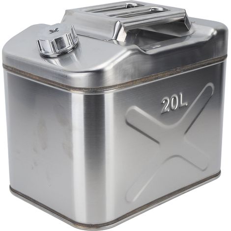 Bidon d'essence portable de 20 litres (5,2 gallons) en acier inoxydable résistant à la corrosion, pour carburant (essence). (1/5)