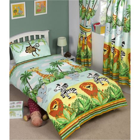 Parure de lit enfant Animaux de la jungle 120 cm x 150 cm – 48% coton, 52% polyester – Lavable en machine à 40° – Argofield (1/3)