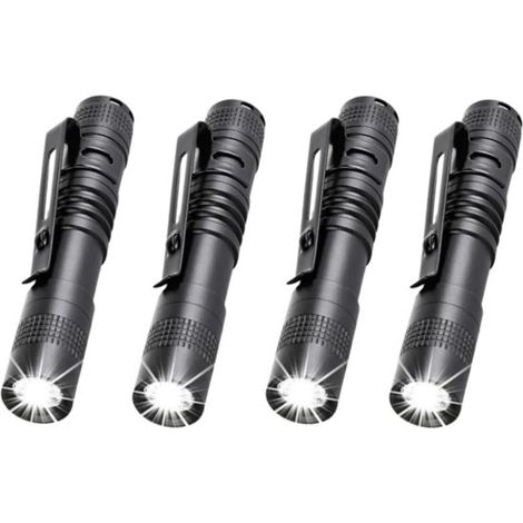 Mini-LED-Taschenlampen (4er-Pack) Kleine 9 cm Taschenlampen mit Clips, geeignet für Außenbeleuchtung, Camping, Wandern und Notfälle. (1/5)