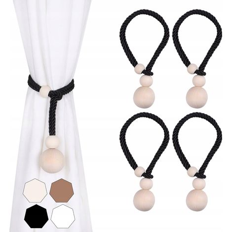 Sujetadores de cortinas con bolas de madera, negros, juego de 4, decorativos (1/3)