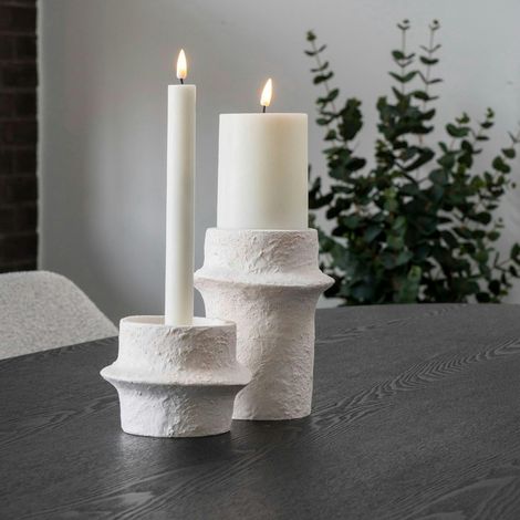 Bougeoir en ciment brut (lot de 2) - design organique, 2 hauteurs (1/5)