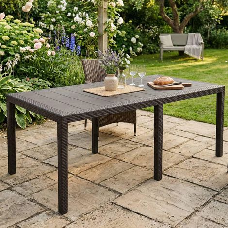 Table d'extérieur rectangulaire extensible, couleur anthracite, Dimensions 150 x 72 x 90 cm (extensible jusqu'à 220 cm) (1/5)