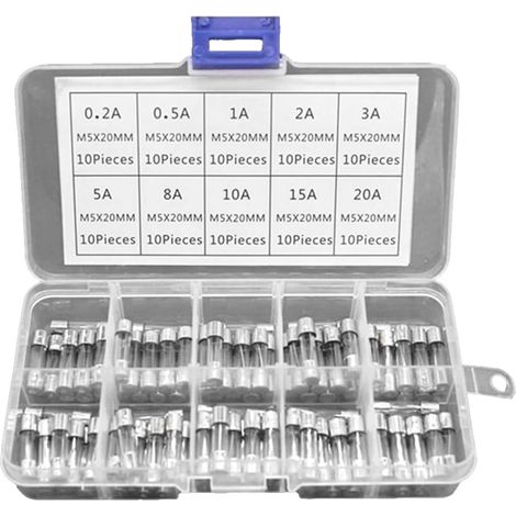 Fusible En Verre 5x20mm - 0,2 A À 20 A - 100 Pièces - Pour Protection Circuit Électrique - Boîte Organisée 10 Compartiments (1/5)