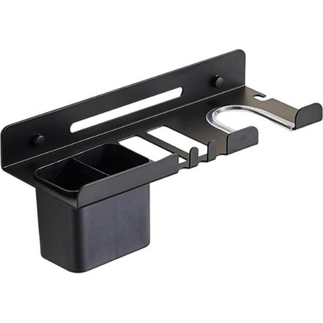 Supporto per asciugacapelli, organizer da bagno, contenitore per strumenti per lo styling, design salvaspazio, 30 x 11 cm, nero (1/5)