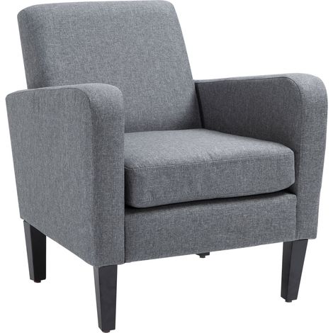 Fauteuil individuel gris clair en lin avec pieds en bois 66x72x74 cm (1/5)
