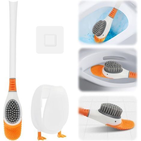 Ulisem Creative Silicone Toilet Brush, Duck-Shaped Toilet Scrubber with Holder, Flexible and Flat Silicone Toilet Brush, Toilet Brush and Holder Set for Home and Hotel (1/4)