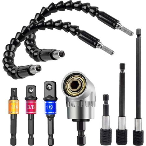 Rallonges de tuyau flexibles, raccords coudés de 1/2 pouce, 3/8 pouce et 1/4 pouce, un ensemble d'adaptateurs de raccords rivetés colorés, 2 tiges flexibles + 3 bouchons + 3 tiges + petits coudes arge (1/4)